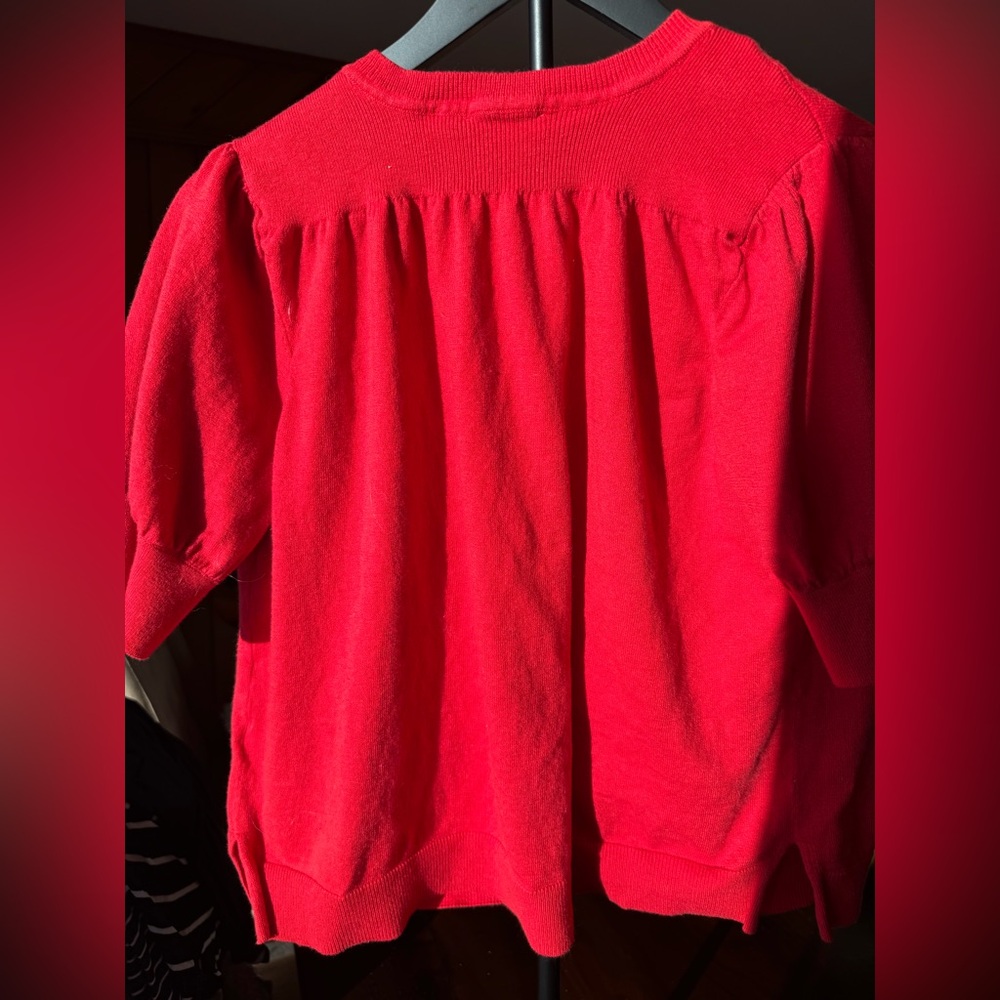 Isaac Mizrahi Live Red Button Front Cardigan L Pearl Buttons Pockets - Picture 3 of 7